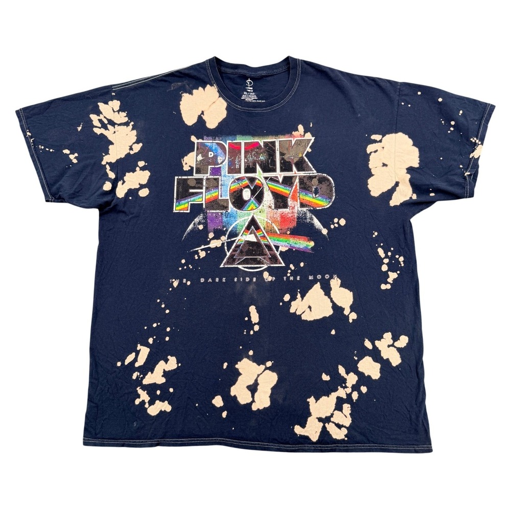 Pink Floyd Mens XL Dark Side of the Moon Bleach Splatter Graphic T-Shirt  Navy
